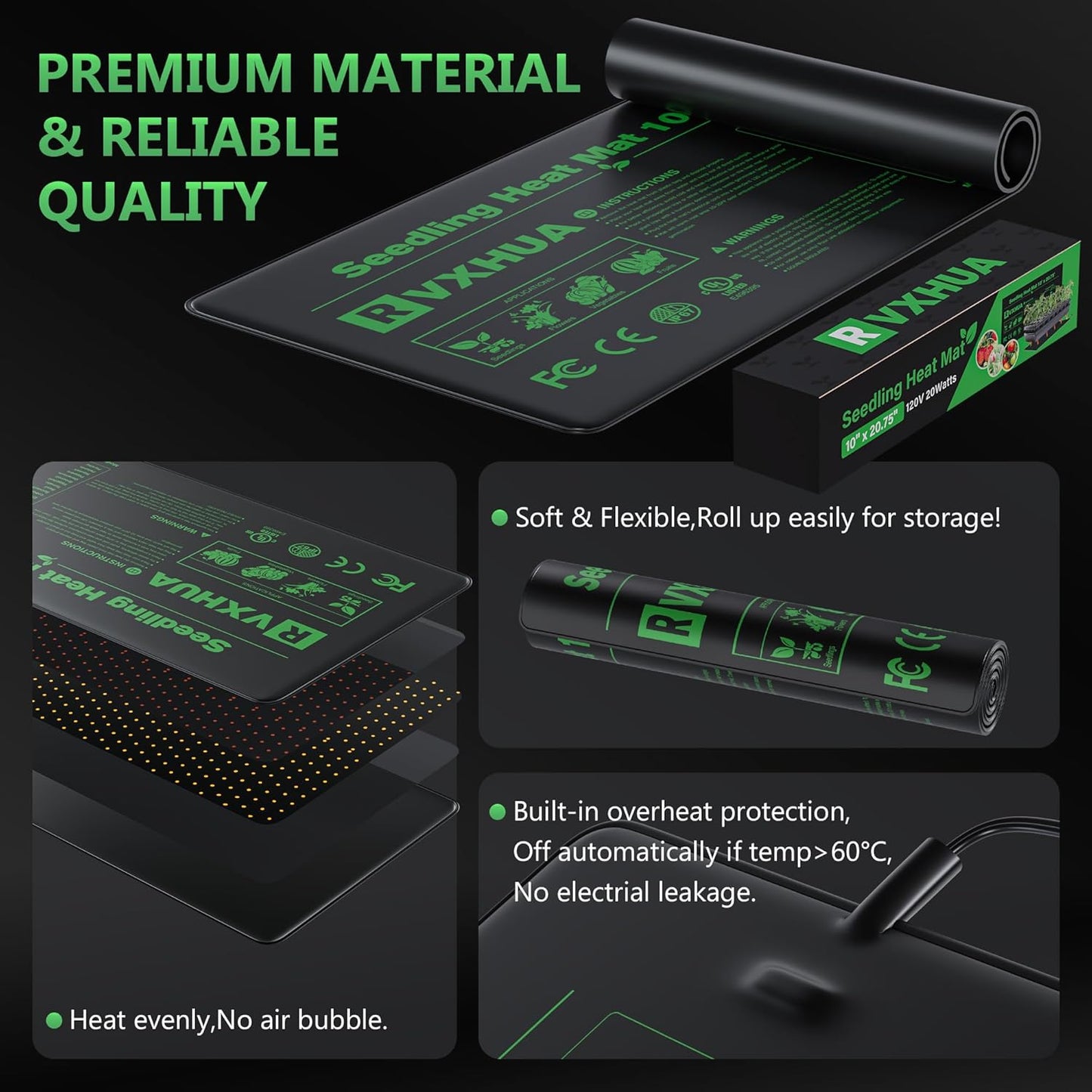 Adjustable Seedling Heat Mat with Temperature Controller, Waterproof Plant Heating Pad Seed Starter Warming Mat for Rapid Seed Germination - 10 x 20.75Inch