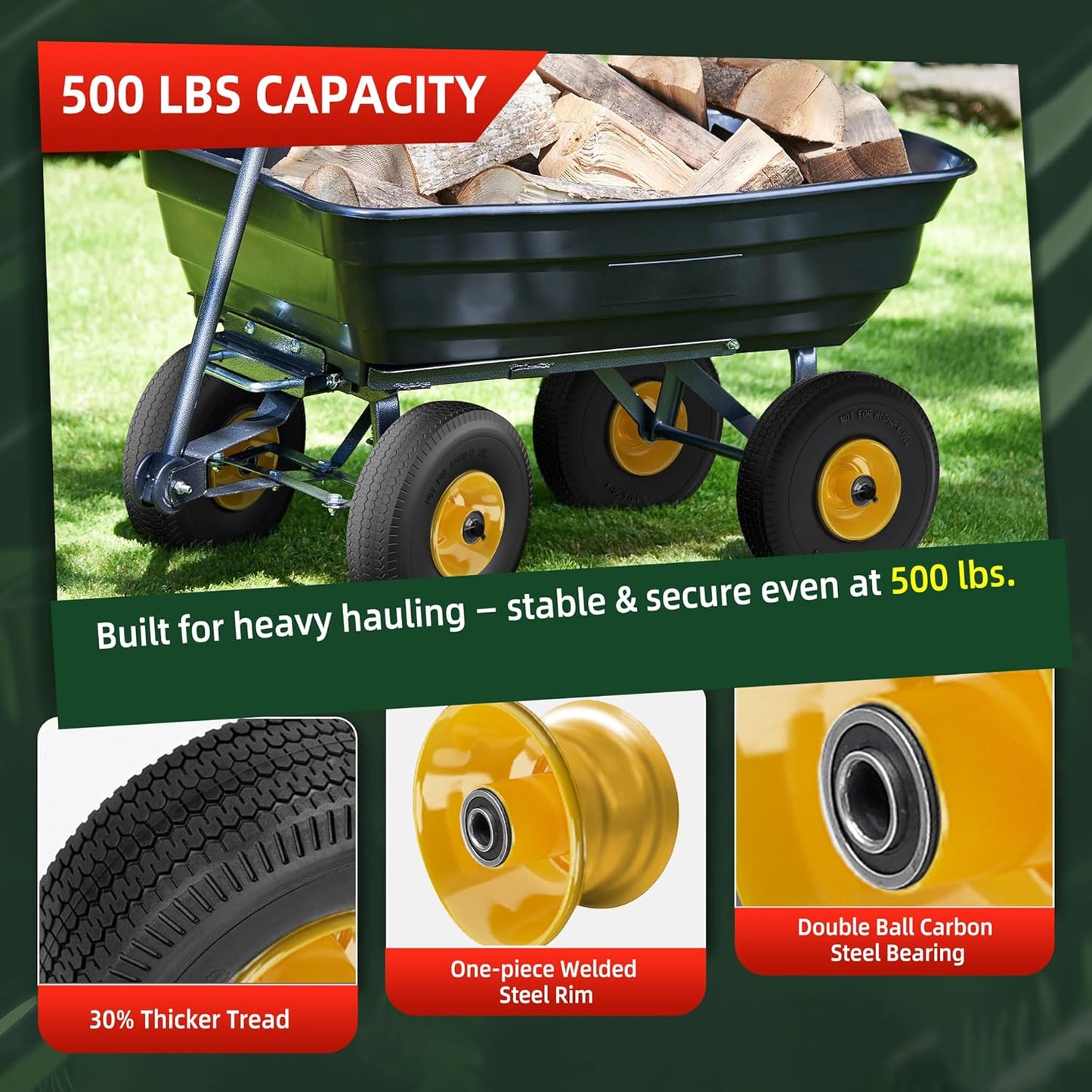 4.10/3.50-4 Tire and Wheel Flat Free,10-Inch Solid Wheel Replacement with 5/8 Extra 3/4 &1/2 Bearings,2.2" Offset Hub -Compatible with Hand Truck,Wheelbarrow,Dolly(Wave,Yellow)