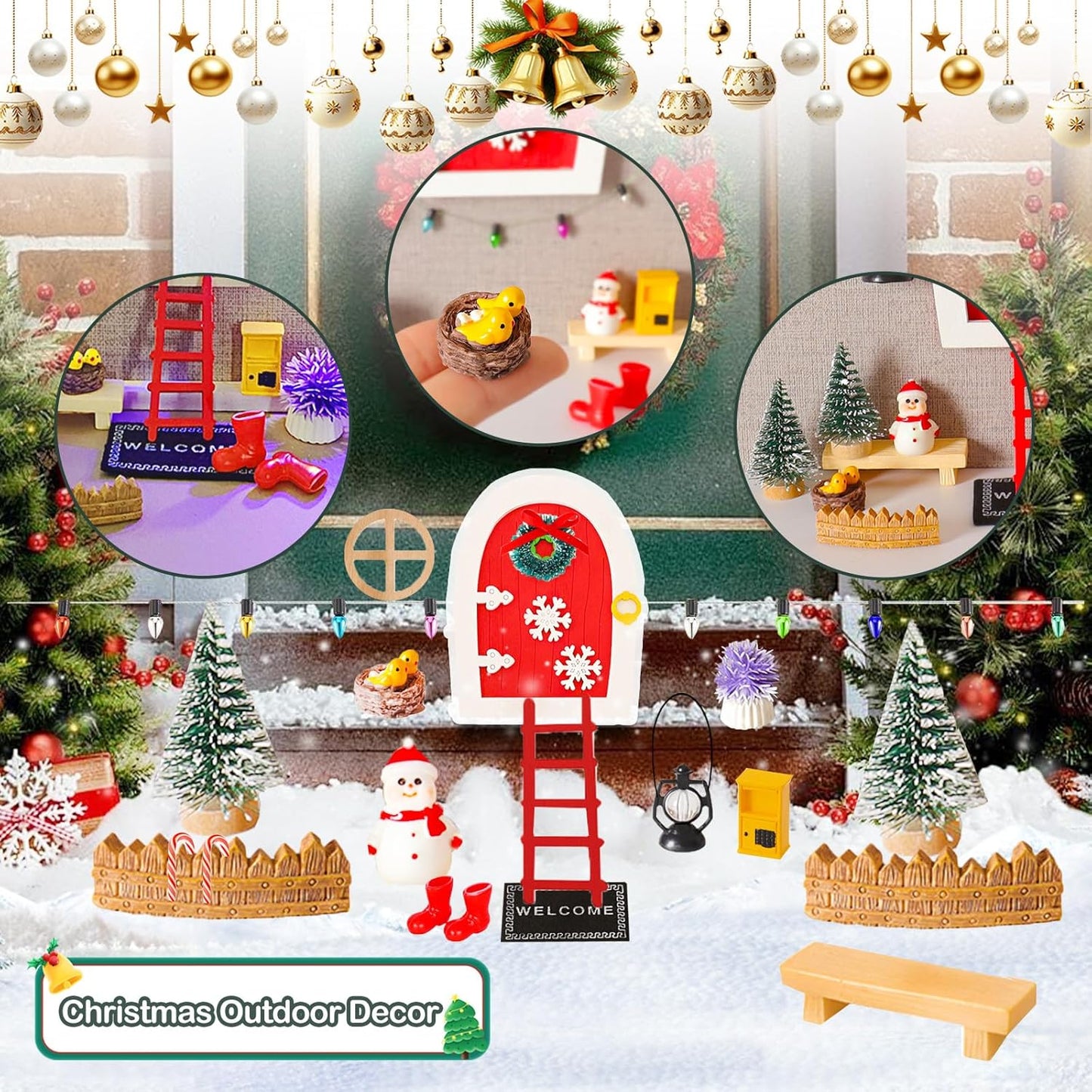 20 Pcs Christmas Girl Fairy Doors Decorations Enchanted Doors Tiny Outdoor Xmas Decor Miniature Magical Door for Fairies Special Entry Tiny Miniature for Xmas Accessories Fairy Tale