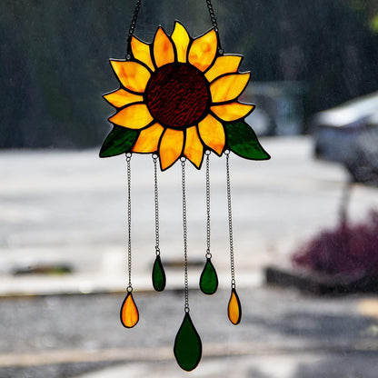 Sunflower Stained Glass Window Hanging,Sunflower Birthday Party Decorations,Outdoor Suncatcher for Patio,Kitchen and Garden Decor,Sunflower Gift for Mom,Women and Grandma