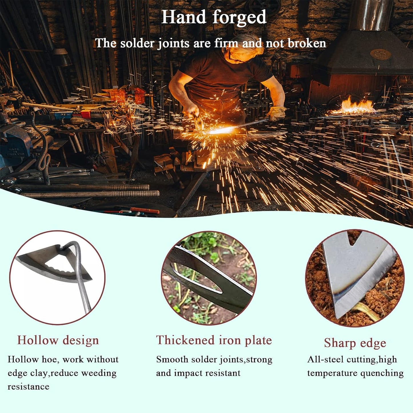 Garden Hoe All-Steel Hardened Hollow Hoe, Sharp Durable Garden Weeding Tools, Garden Edger Weeder Portable Household Vegetable Garden Shovel for Backyard (1Pack)