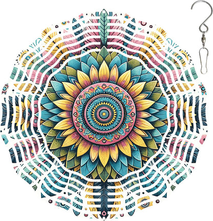 Mandala Wind Spinner for Yard and Garden 3D Stainless Steel Wind Spinner Unique Gift Outdoor Metal 10 inch 3D Mandala Wind Sculptures with Unique Visual Effect