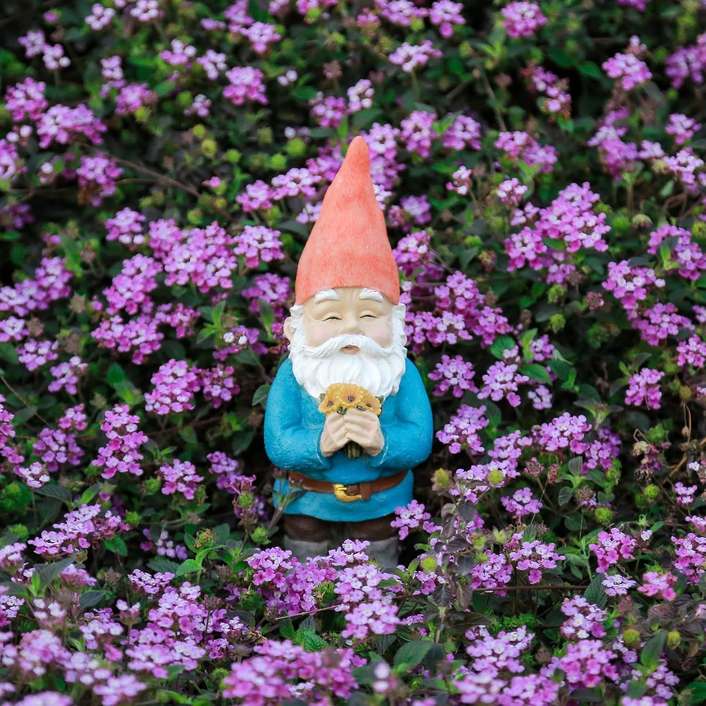 Gnome Figurine, Holding Sunflower friendly Welcome The Master Home for Indoor Outdoor Patio Yard Lawn Decor, Polyresin 11.8" H