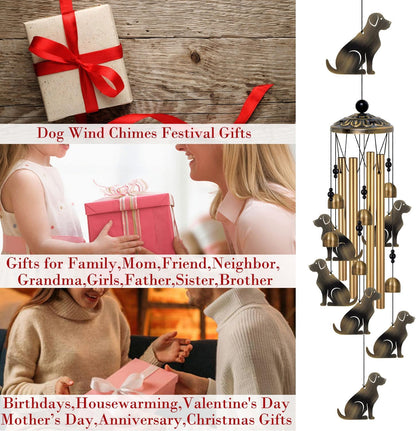 Bronze Dogs Wind Chimes Decor, Mobile Blessing Wind Bells Decorate, Sympathy Wind Catcher, Memorial Gifts for Mom,Grandma,Woman (Housewarming/Outside/Indoor/Home/Room/Porch/Yard/Garden Decoration)