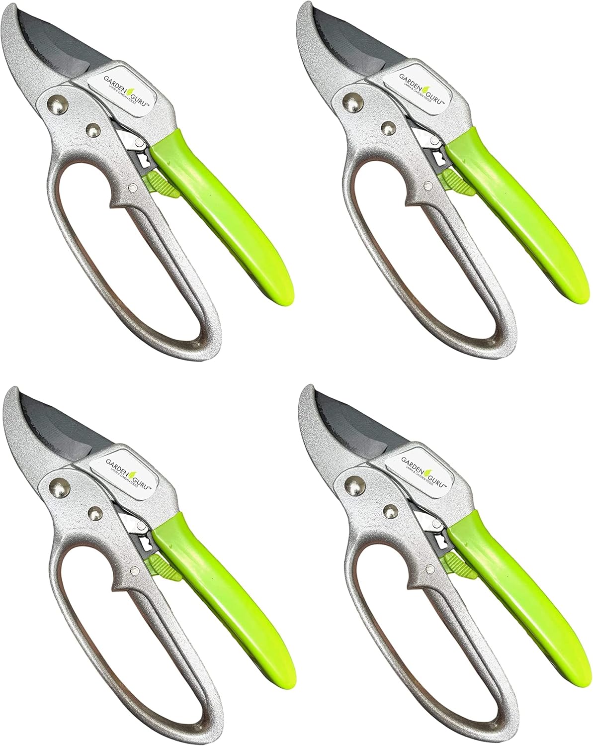 Garden Guru Professional Ratchet Pruning Shears Clippers – 4X Cutting Power – Ratcheting Garden Anvil Pruners Scissors - Makes Tough Cuts Easy - Great for Seniors & Arthritic Hands (4 Pack)