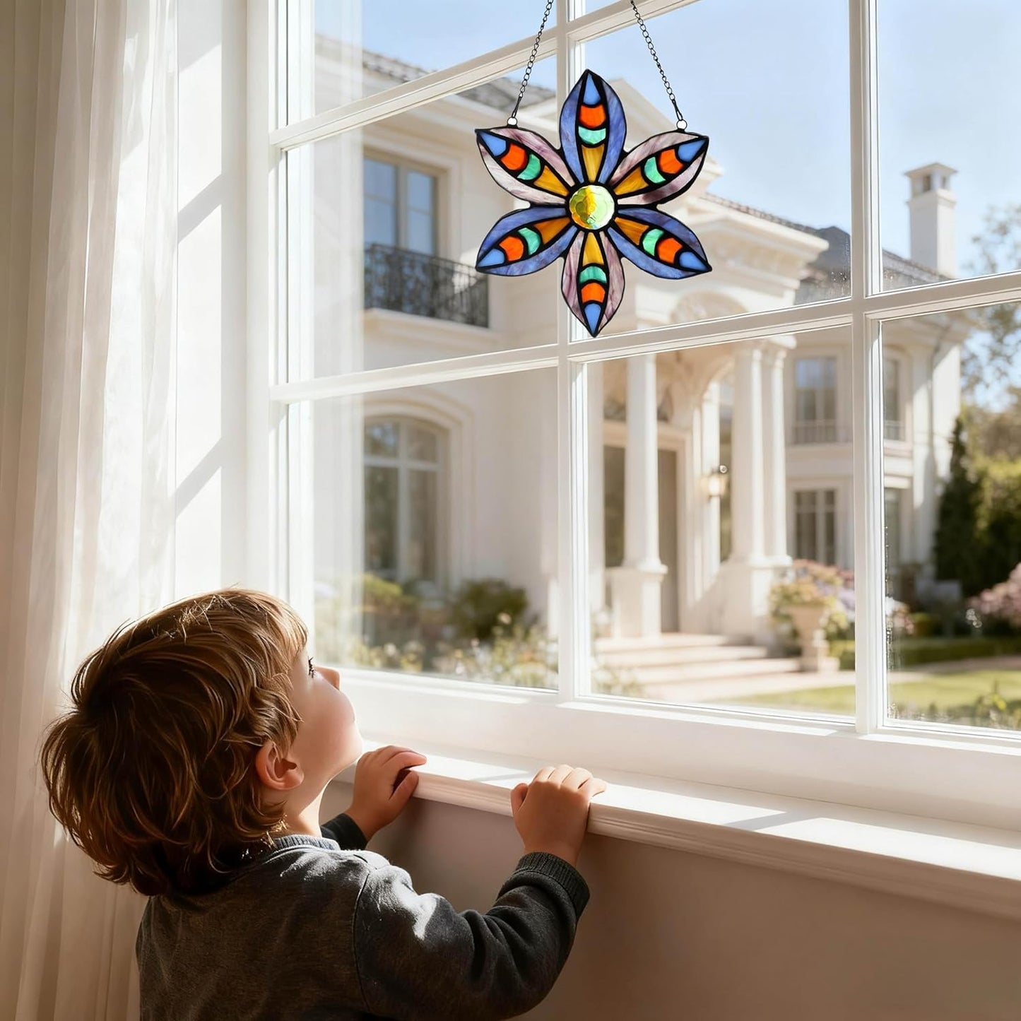 Stained Glass Tiffany Style Flower Window Hangings Sun Catcher (Green)
