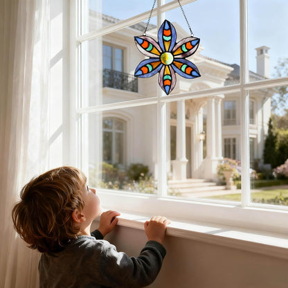 Stained Glass Tiffany Style Flower Window Hangings Sun Catcher (Green)