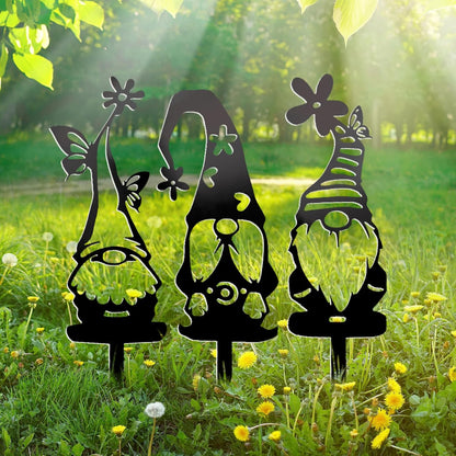 Metal Garden Gnomes Decor (3 Pack) - 12.5" Large Outdoor Decorative Stakes,Steel Funny Gnome Statues for Yard Art, Patio, Lawn, Spring & Easter Outdoor Decorations
