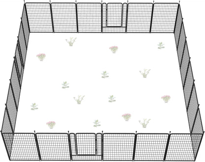 FXW Garden Fence Outdoor for The Yard – 50in(H) x 62.6ft(L) Heavy Duty Metal Animal Barrier for Dog and Rabbit, Decorative Dog Fence, 24 Panels, Black