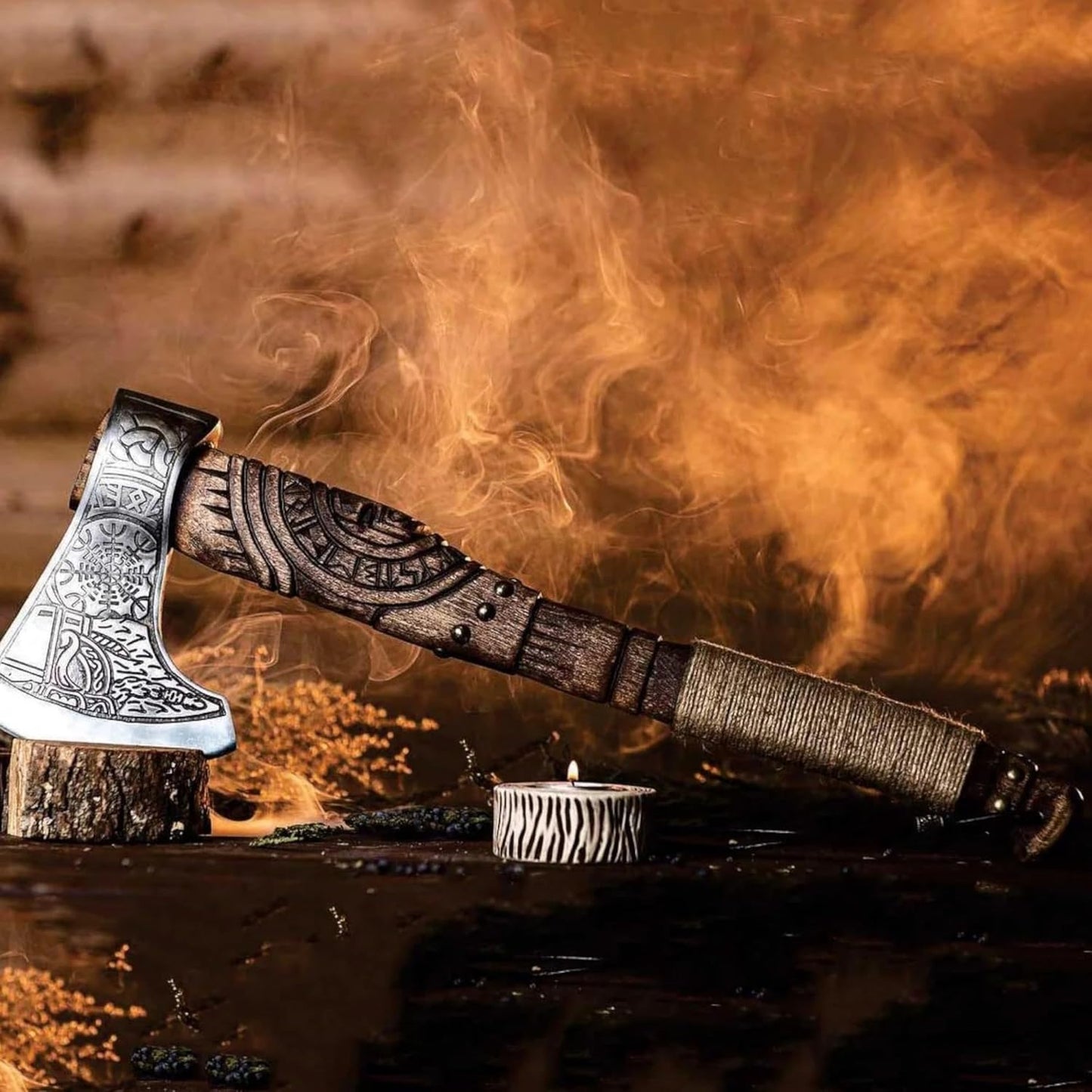 Viking Axe Forged High Carbon Steel Viking Axe | Balanced Ax | Odin Norse Bearded Axe | Camping Hatchet Axe | Sheath Included Handcrafted Ash Wood Shaft | Viking Gifts for Men