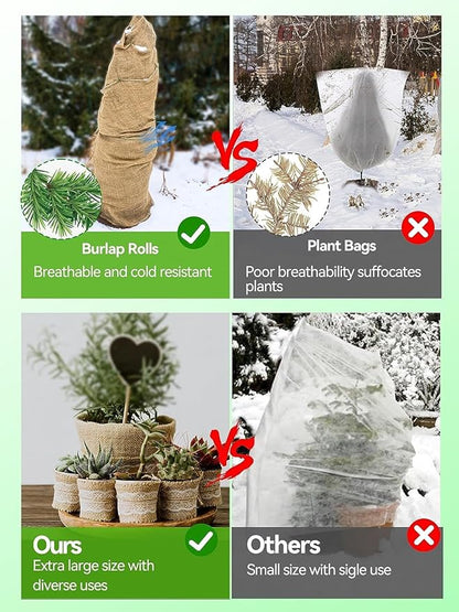 Burlap Plant Cover & Landscape Fabric - 40" x 12ft Roll - Natural Burlap for Weed Barrier, Frost Protection, Erosion Control, Garden & Landscaping Projects - Durable & Breathable Burlap Fabric