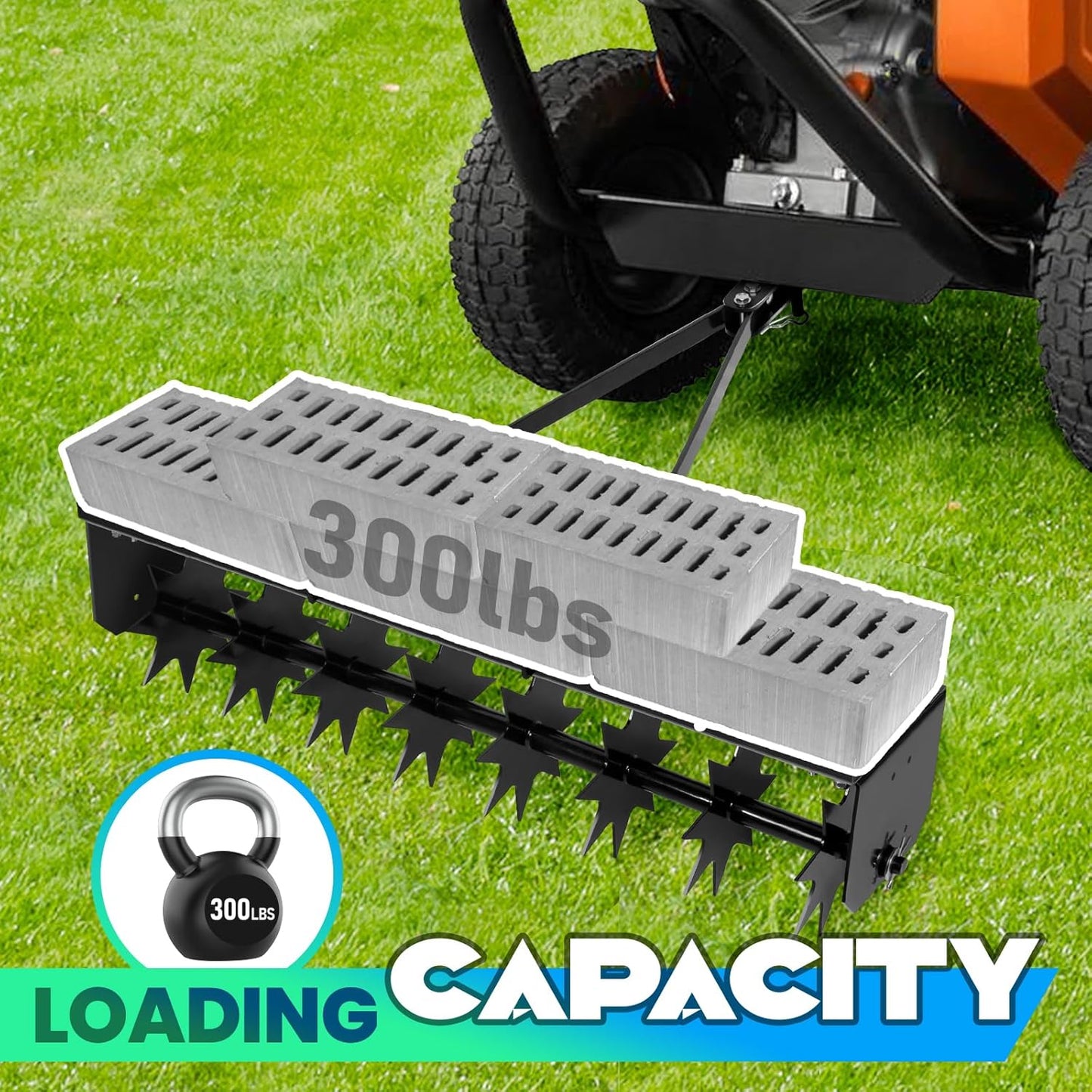 35 Inch Tow Behind Plug Aerator, Pull Behind Lawn Aerator Tool with Star Shaped Brass Nails, Spike Aerator for Lawn Soil Dredging, Yard, Garden Can Be Applied
