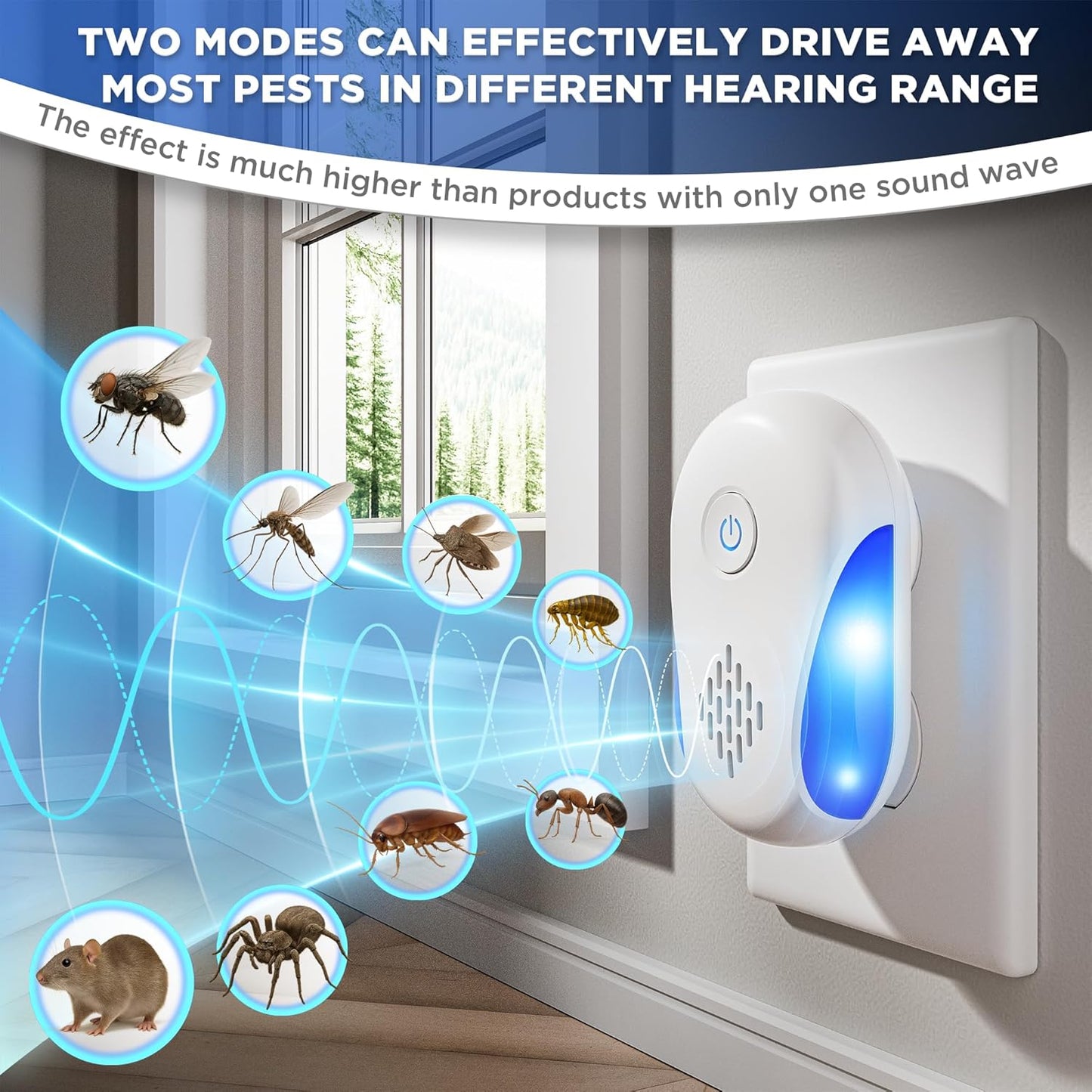 (2025 Upgraded) Ultrasonic Insect & Pest Indoor Repeller, Plug-in Control Device Electronic Repellent for Rodent, Rats, Mice, Roaches, Bugs, Ants, Spiders, Mosquitoes, 2 Mode Switching (6 Pack)