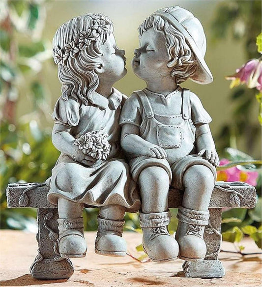 Elenon Boy and Girl Garden Statue Outdoor Decorative, Couple First Kiss Garden Sculpture for Yard