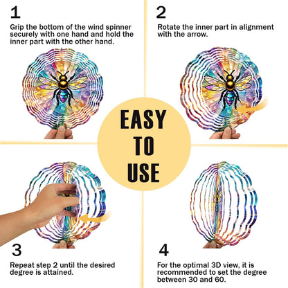 Bee Wind Spinner, 3D Hanging Stainless Steel Garden Spinner, Wind Spinner Hanging for Outdoor & Indoor Décor, Unique Gifts for Yard Garden Decoration or Patio Décor (Bee)