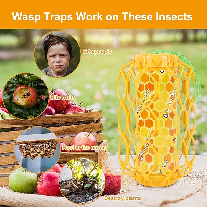 2 Pack Upgraded Wasp Trap Outdoor Hanging, Carpenter Bee and Hornet Catcher, Reusable Yellow Jacket Trap with Bait Reservoir, Bee Killer and Wasp Catcher for Outside (Orange)