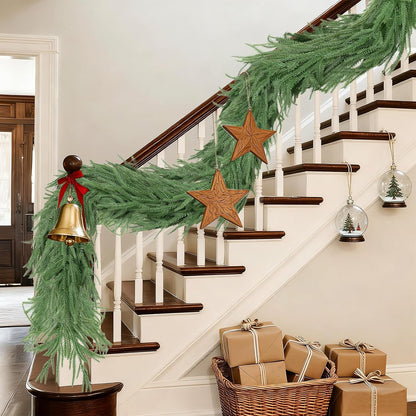 2 Pcs 6 Ft Artificial Norfolk Pine Garlands, Real Touch Winter Pine Garland, Green Artificial Greenery Garland for Table, Mantle, Wall, Indoor, Outdoor Christmas Decorations (2, 6 FT)