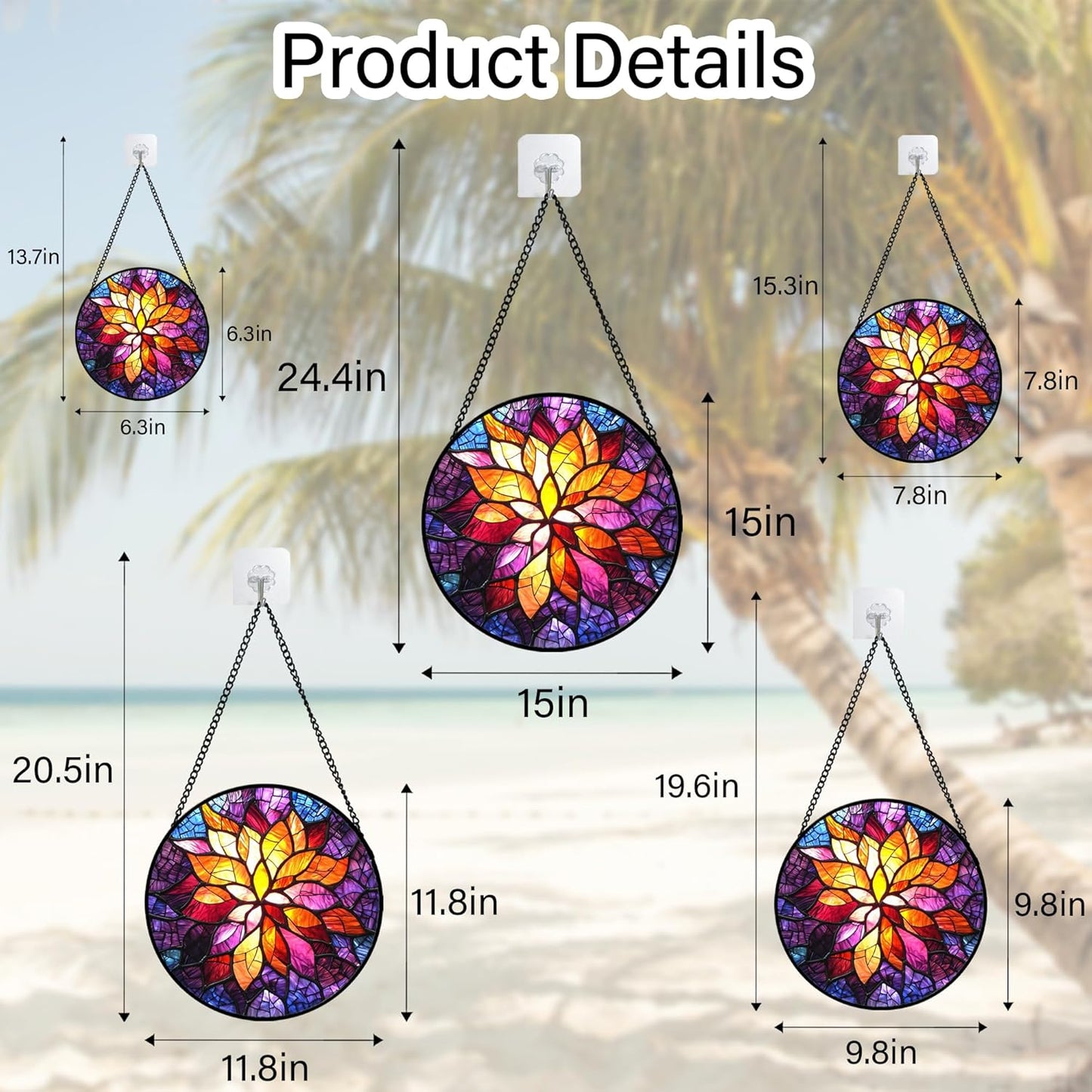 Stained Glass Window Hanging, Fuchsia Abstract Flowers Suncatcher for Window Home Decor Orange Sun Catcher Mother's Day Birthday Gifts for Women Men Mom Nana 9.8 in