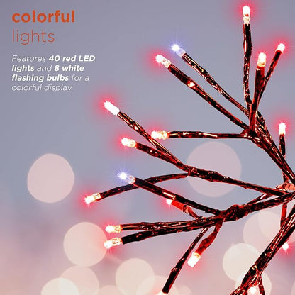 Alpine Corporation 10" H Indoor Christmas Twig 3D Hanging Snowflake Ornament with LED Lights, Red, Christmas Decoration