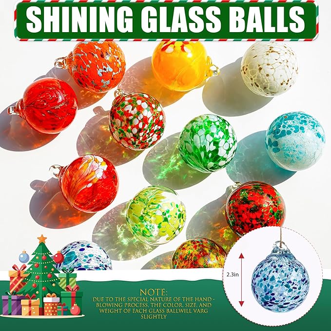 Hand Blown Glass Gazing Balls for Garden Hanging Friendship Balls Christmas Ball Ornaments for Xmas Tree Decoration (Blue - A)