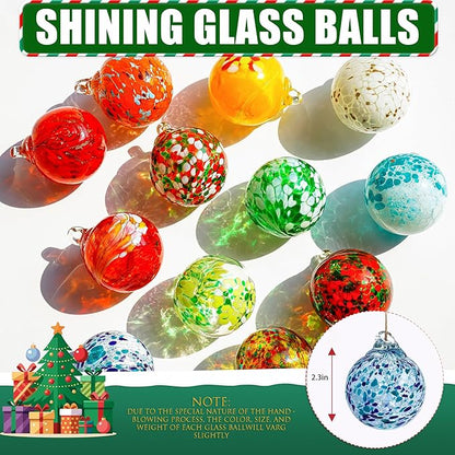 Hand Blown Glass Gazing Balls for Garden Hanging Friendship Balls Christmas Ball Ornaments for Xmas Tree Decoration (Blue - A)