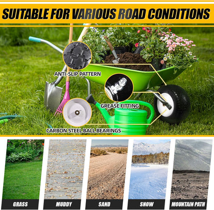 MZREXN 14.5" Wheelbarrow Tire Flat-Free 3.00/3.25/3.50/4.00-8" Solid Tire and Wheel with 3"-7" Centered Hub, 3/4" & 5/8" Bearings Replacement for Hand Truck/Dolly/Utility Cart/Garden Cart 2PCS White