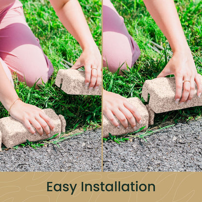 Beuta Landscape Edging | Garden Edging Border | Faux Stone Bricks for Lawn edging, Flower beds, Pathways & Yard Edging– 4 Packs | Each Section Has 6 Bricks 48"L x 4"W x 2.25"H | 12 Spikes |Cobblestone