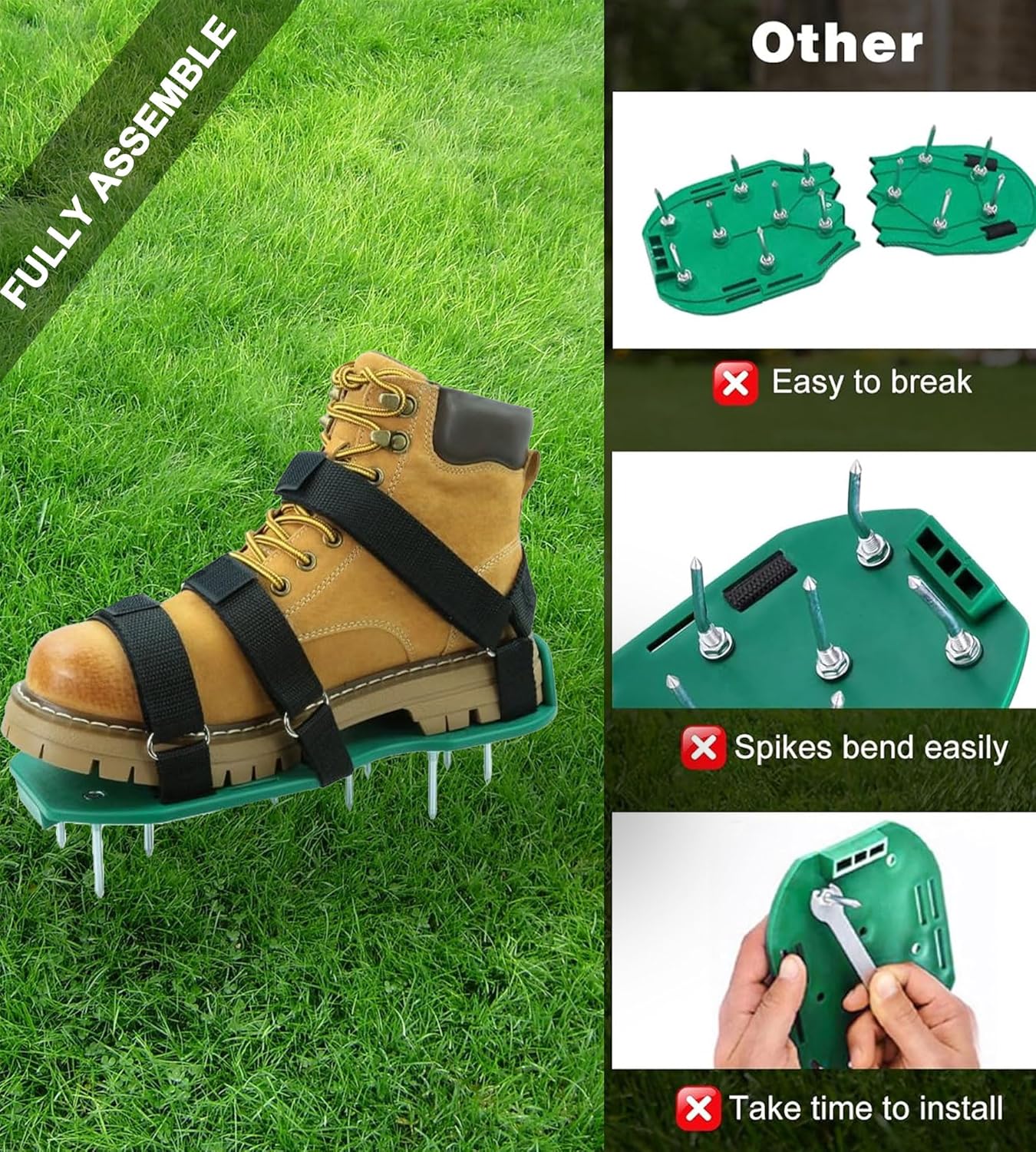Blueash Lawn Aerator Shoes for Grass, Aerator Shoes for Lawn Aeration 2" Spikes, Aeration Shoes for Lawn with Adaptable Straps for All Shoe Sizes