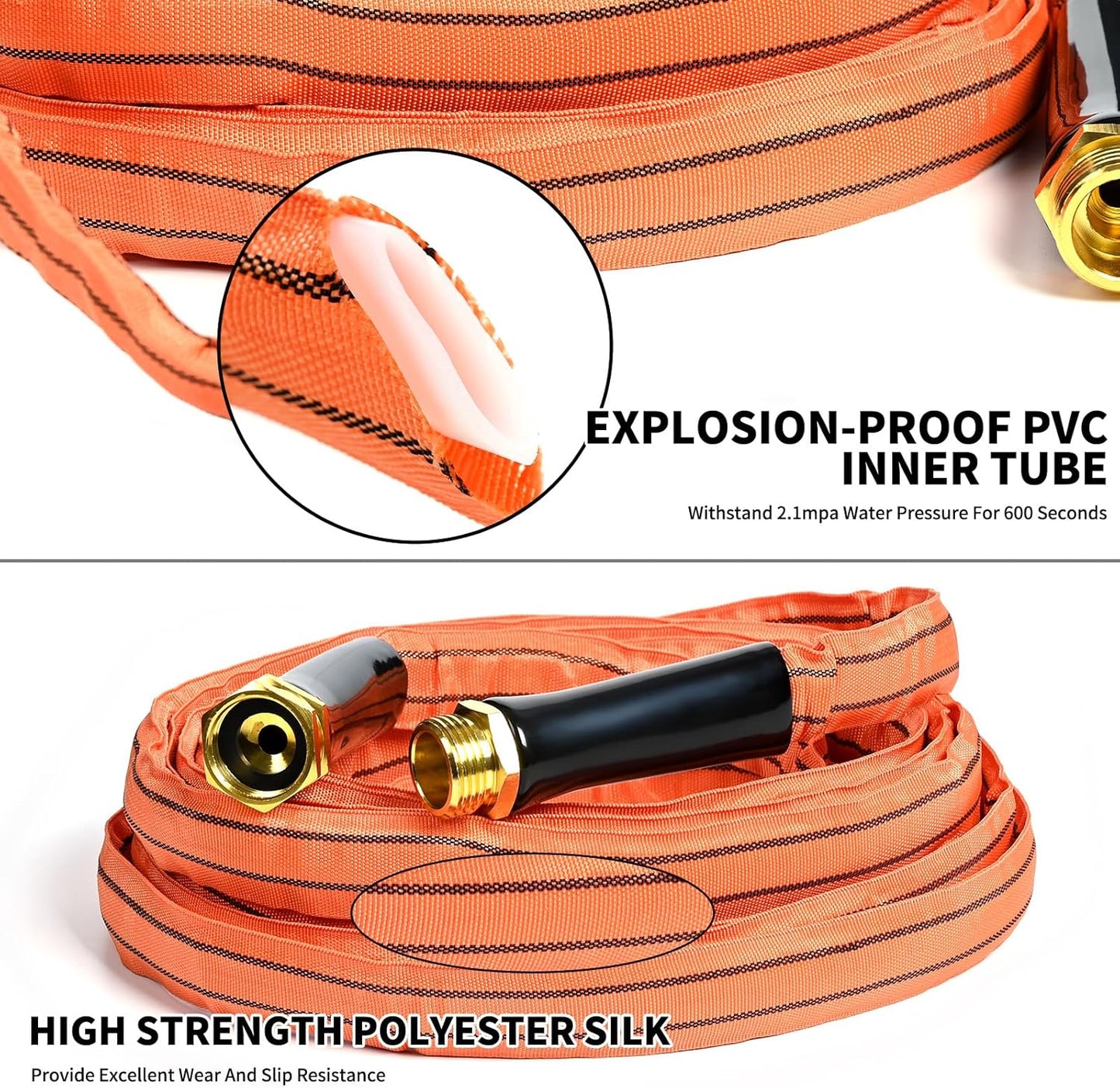 Garden Hose 25 FT,Non-Expanding,10 Functional Nozzles,Garden Hose Anti-Kink,Heavy Duty Flexible Water Hose 25 FT,Suitable for Outdoor,Yard, Car Washing and Other Scenes. (orange color, 25ft)