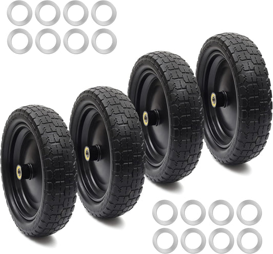 AR-PRO (4-Pack) 13" Flat Free Tire and Wheel - with 5/8" Axle Bore Hole, 2.17" Offset Hub - 13 lnch