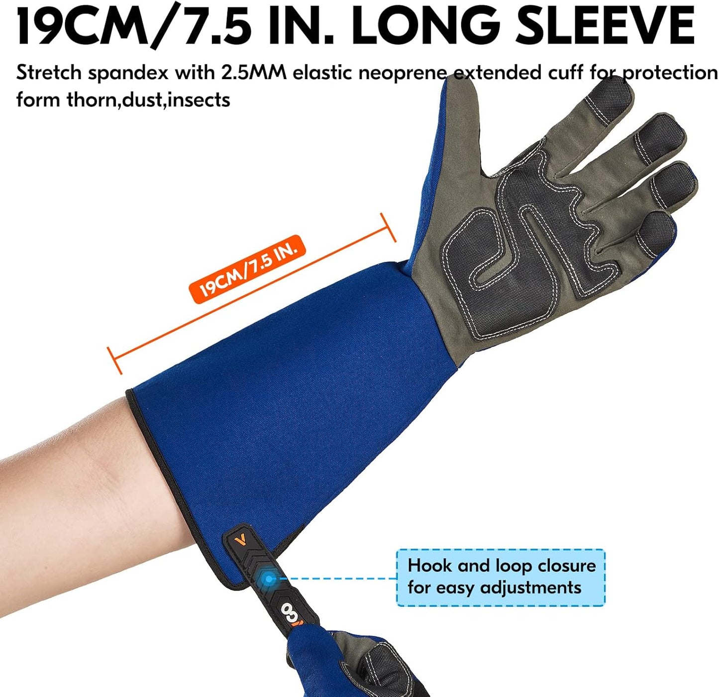 Vgo... Safety Work Gloves Men,Gardening,Long Sleeves Gauntlet,Puncture Proof,Touchscreen(1 Pair,Size XXL,Blue,AL6608-ML)