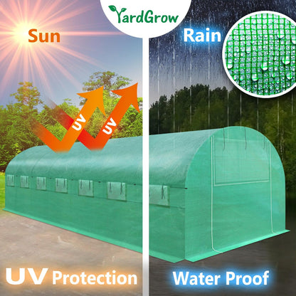 YardGrow Greenhouse Replacement Cover Larger Walk in Outdoor Plant Gardening Greenhouse, 2-Doors with 2 Mesh Windows, Frame Does NOT Included (26'x10'x7')