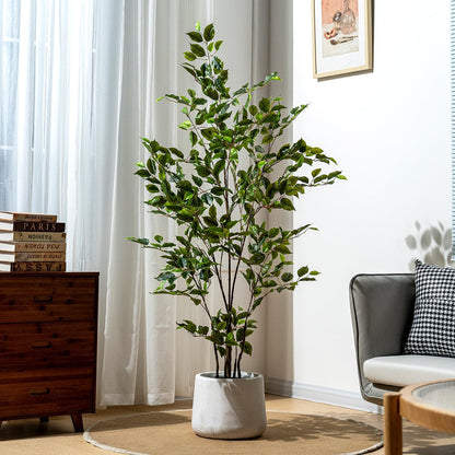 Artificial Ficus Tree Indoor 5ft, Large Potted Faux Tree with Realistic Silk Leaves & Trunk for Home Office, Living Room Corner Decor