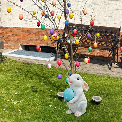 Solar Easter Rabbit Garden Statues Bunny Figurine Outdoor Easter Decorations Resin Bunny Statue with Egg Changing LED Lights for Porch Patio Lawn Yard Gardening Gifts for Mom Grandma
