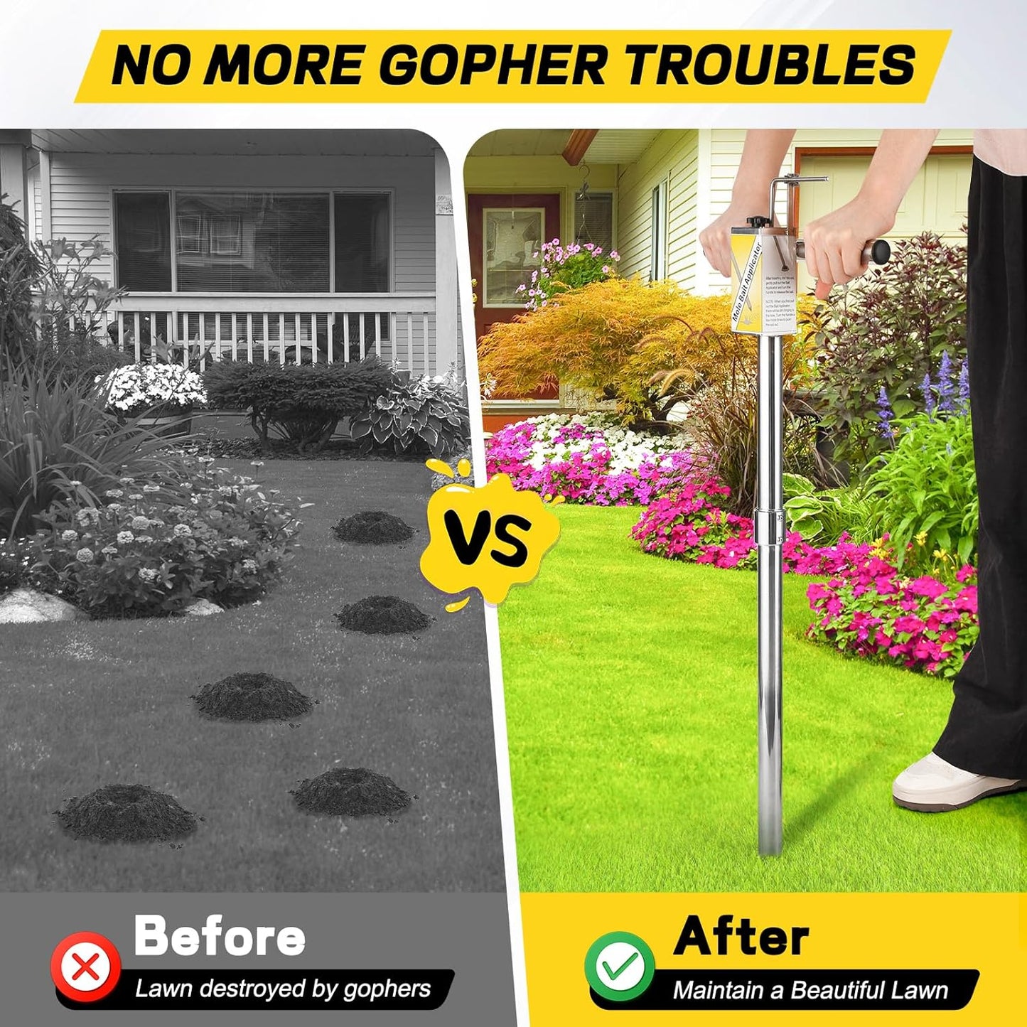 Gopher & Mole Bait Applicator, Stainless Steel Gopher/Mole/Vole Killer, Durable and Removable Gardening Pest Control Tool for Yard, Upgraded Non-Clogging Bait Outlet(Not Include Bait)