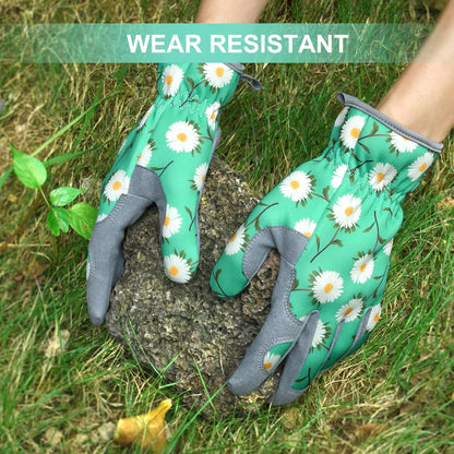 Womens Gardening Weeding Working Gloves, Leather Garden Glove for Women Thorn Proof No Stab for Digging, Planting,Pruning