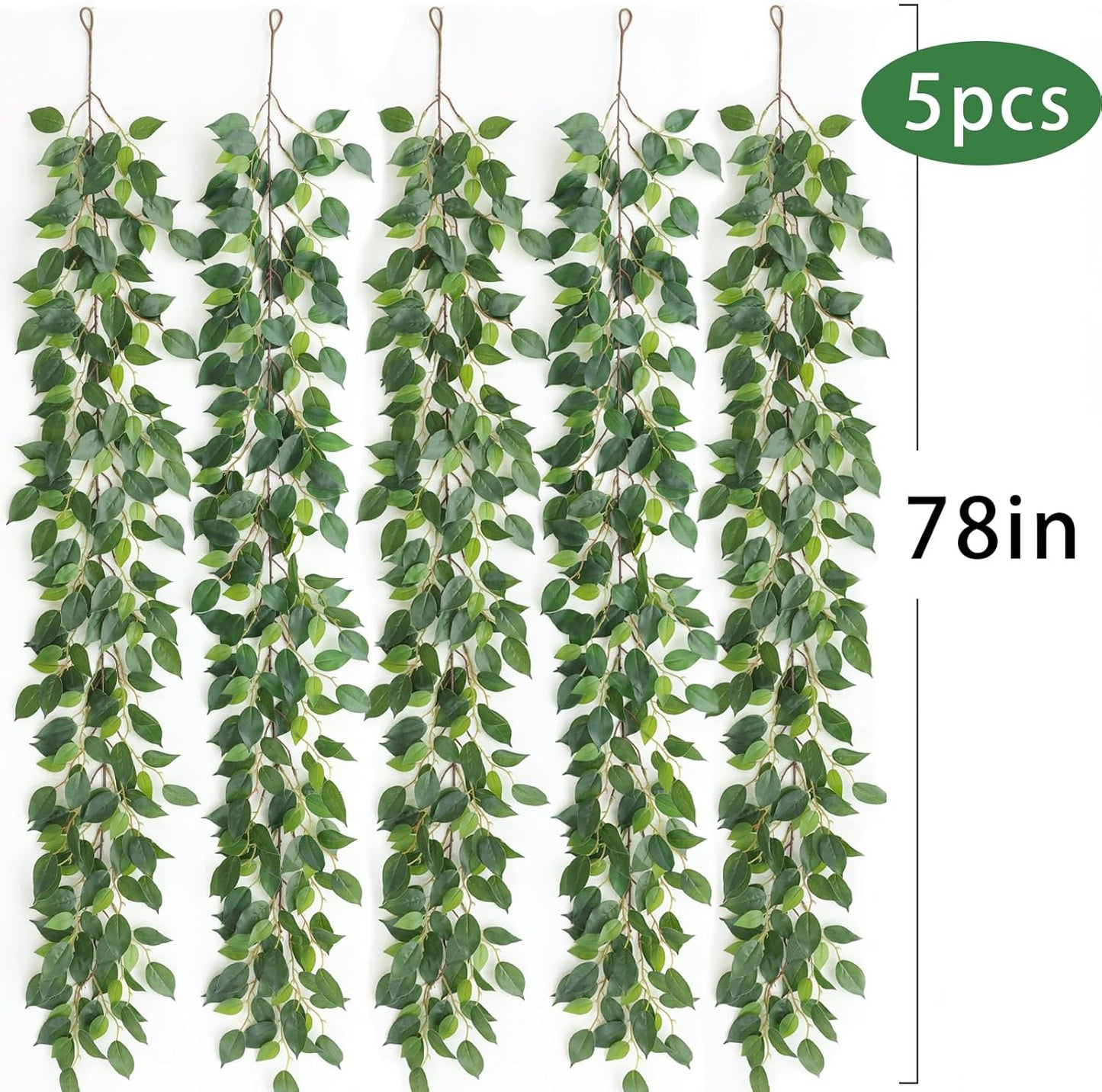 mizii 5 Packs 390" Artificial Vines Ficus Garland Fake Vine Silk Green Leaves Faux Plants Greenery Decoration for Bedroom Room Wall Party Table Centerpieces Wedding Arch Decor