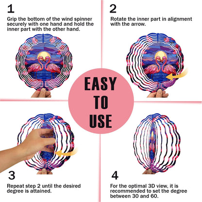 Flamingo Wind Spinner, 3D Hanging Stainless Steel Garden Spinner, Wind Spinner Hanging for Outdoor & Indoor Décor, Unique Gifts for Yard Garden Decoration or Patio Décor (Flamingo)