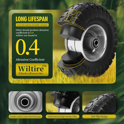 (2 Pack) 4.10/3.50-4 Flat Free Tire and Wheel 10-Inch Solid Wheel Replacement with 5/8 Bearings,2.2" Offset Hub -Compatible with Hand Truck,Wheelbarrow(Gray)