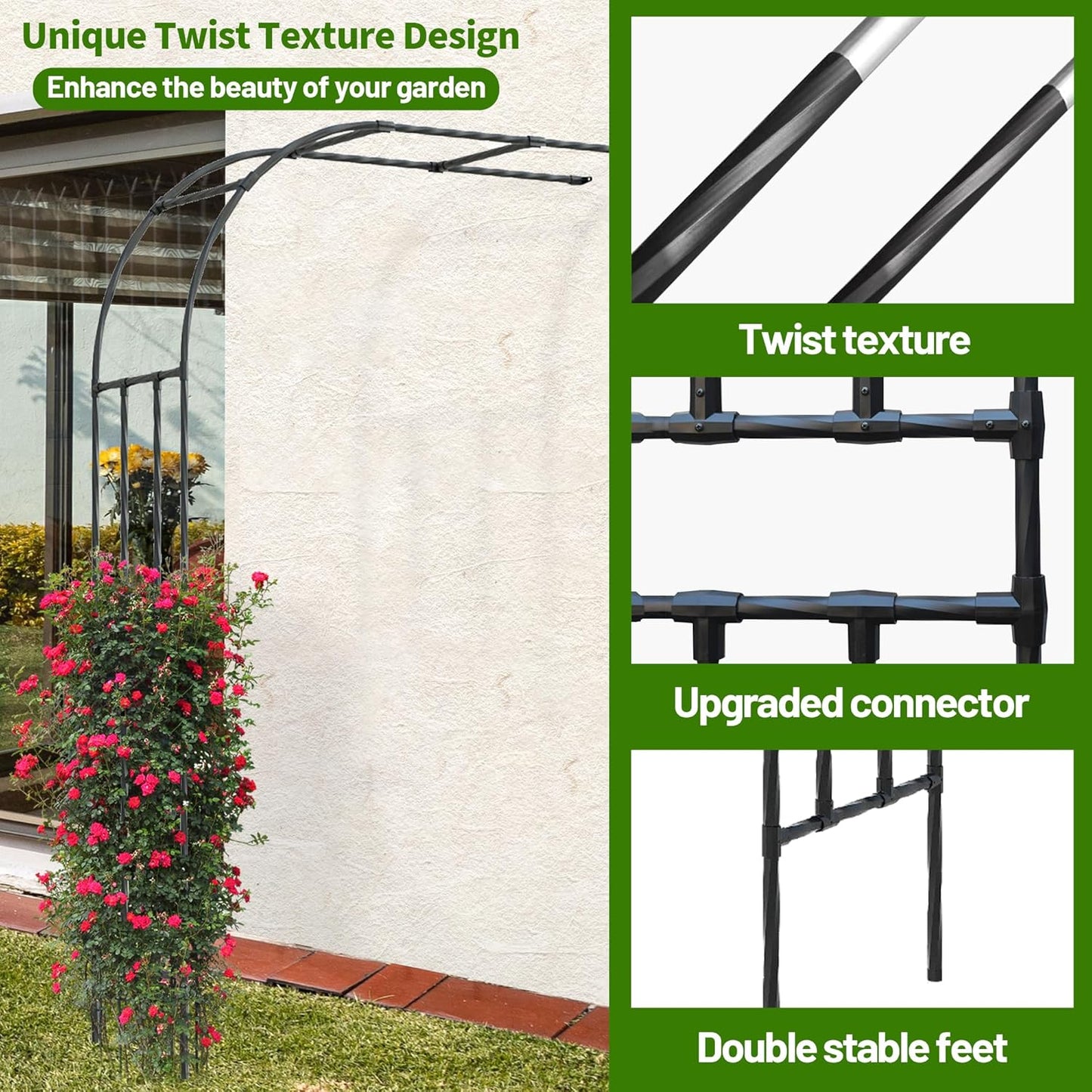 Twira Half Side Garden Arch Trellis, 7.9FT Metal Arbor Trellis for Climbing Plants Outdoor, Black Half Arch Wedding, Garden Archway Arbors and Trellises Decoration for Lawn, Patio, Backyard