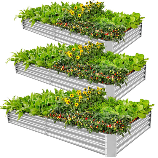Land Guard 3 Pack 8×4×1ft Galvanized Metal Raised Garden Bed, Metal Planter Kit Box Outdoor for