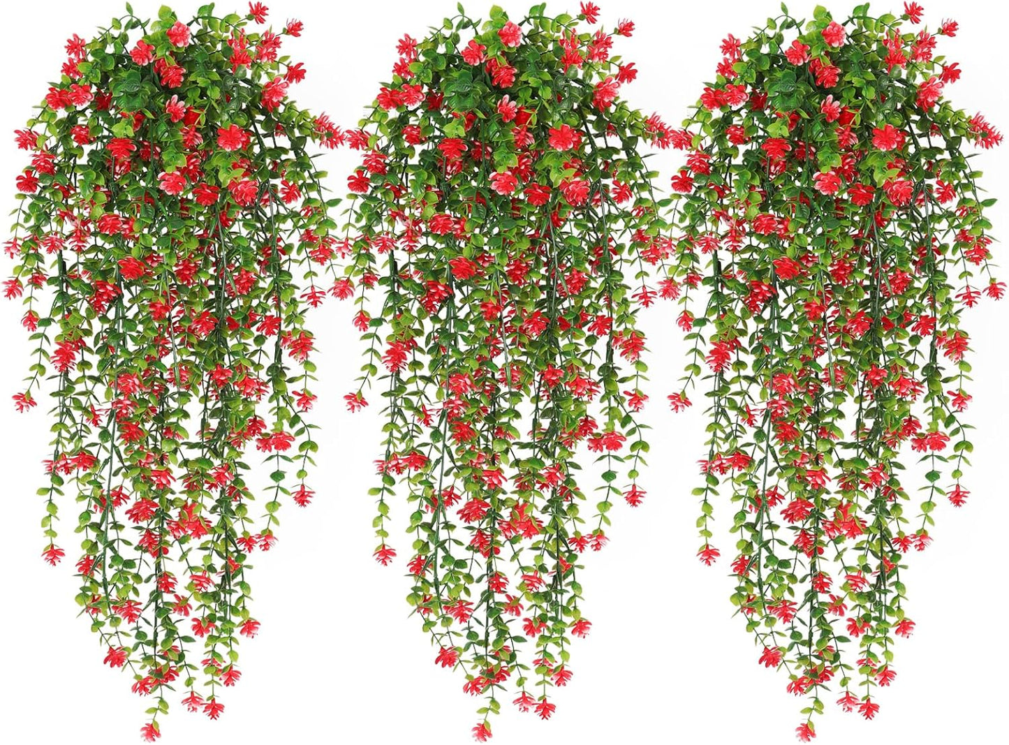 RECUTMS Artificial Hanging Plants Fake Hanging Vine Flowers Fake Plants Faux Hanging Plants Outdoor Faux Eucalyptus Leaf Greenery Wall Indoor Room Wall Wedding Patio Porch Decor(Red)