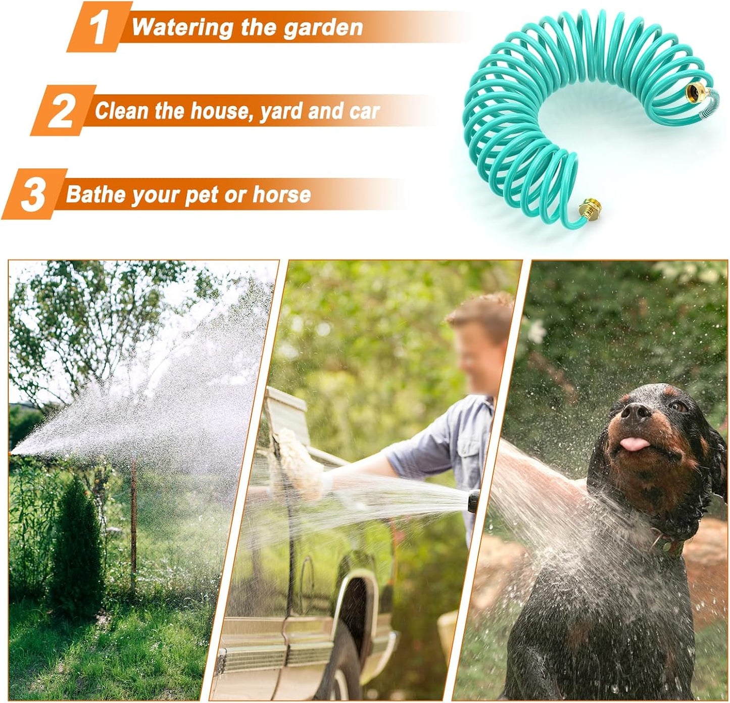 GASHER 25FT PU Recoil Garden Water Hose with 3/4"Inch Brass Fittings Retractable, Swivel Female for Boating, Pool & Spa, RV, Home and Garden（Blue)
