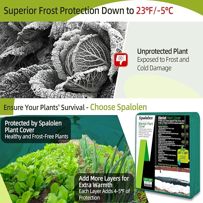 Plant Covers Freeze Protection, 10ft X 30ft Floating Row Cover 1.47 oz/yd² Fabric, Garden Frost Cloth Frost Blanket Plant Frost Covers for Outdoor Winter Frost/Sun Pest Protection - Green