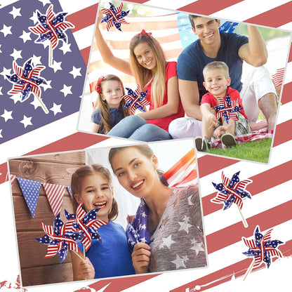 HOOSUN 12Pcs American Flag Patriotic Pinwheels for Yard and Garden,Red White and Blue Pinwheels Patriotic Decorations,Garden Wind Spinners Outdoor Veterans Day Decorations Pinwheel for Kids,Lawn,Patio