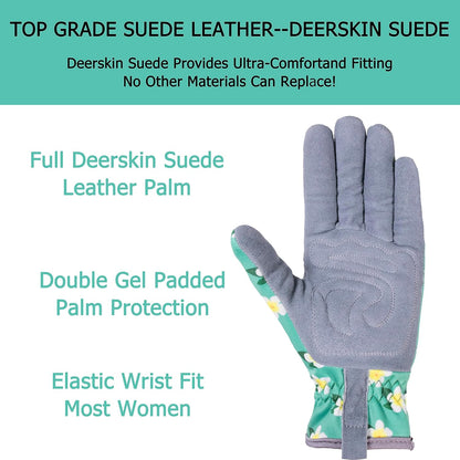 SKYDEER Premium Genuine Deerskin Suede Women's Gardening Gloves, Ultra-Soft Padded, Comfort Fit for Work (SD6611/M)