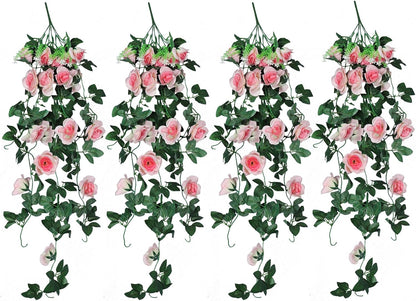 RECUTMS 4PCS Artificial Rose Hanging Flower 32 in Fake Garland for Home Room Garden Wedding Indoor Outdoor Decoration (Champagne)