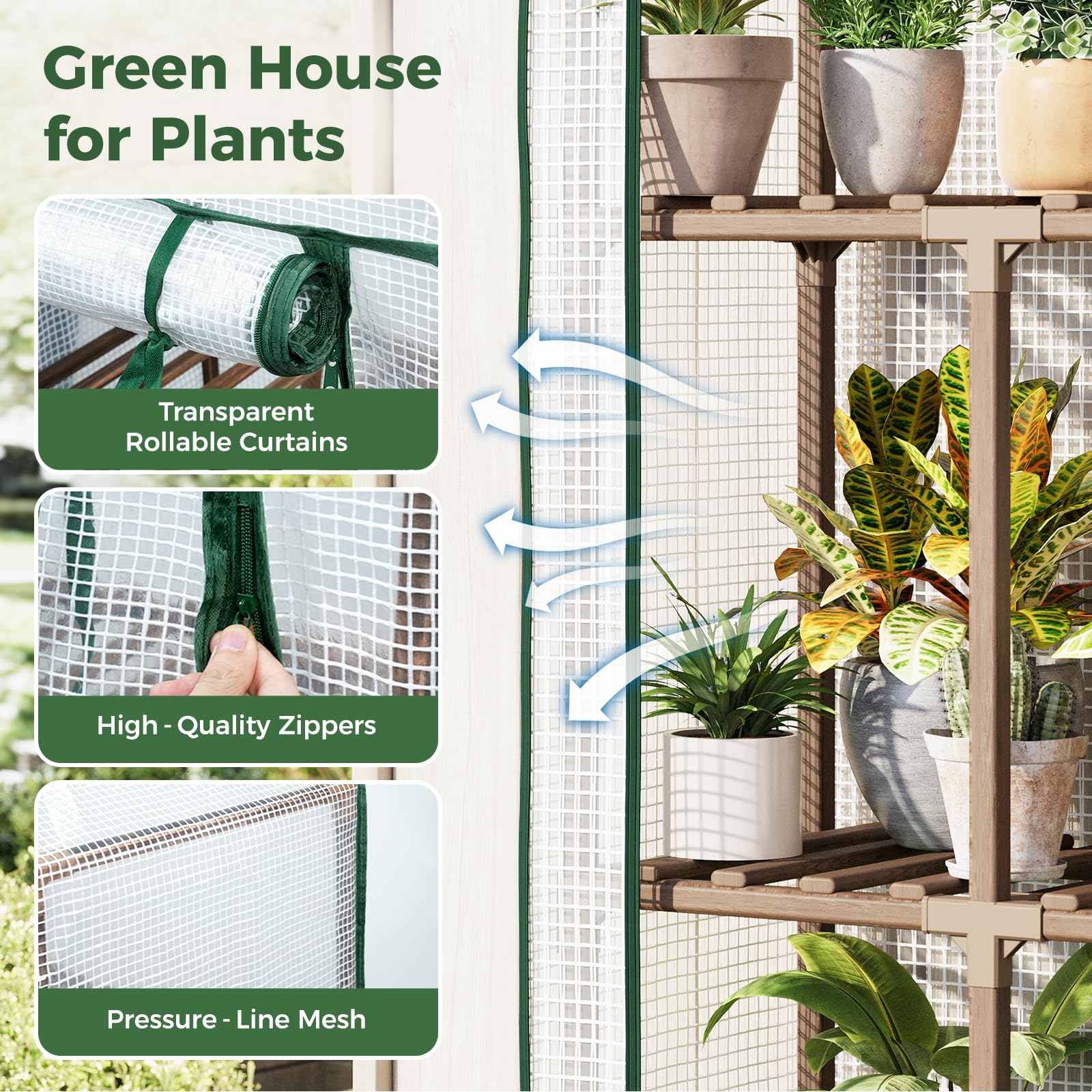 Bamworld Greenhouse for Outdoors Small Plant Green House 3-Tier Rack Stand Portable Greenhouses
