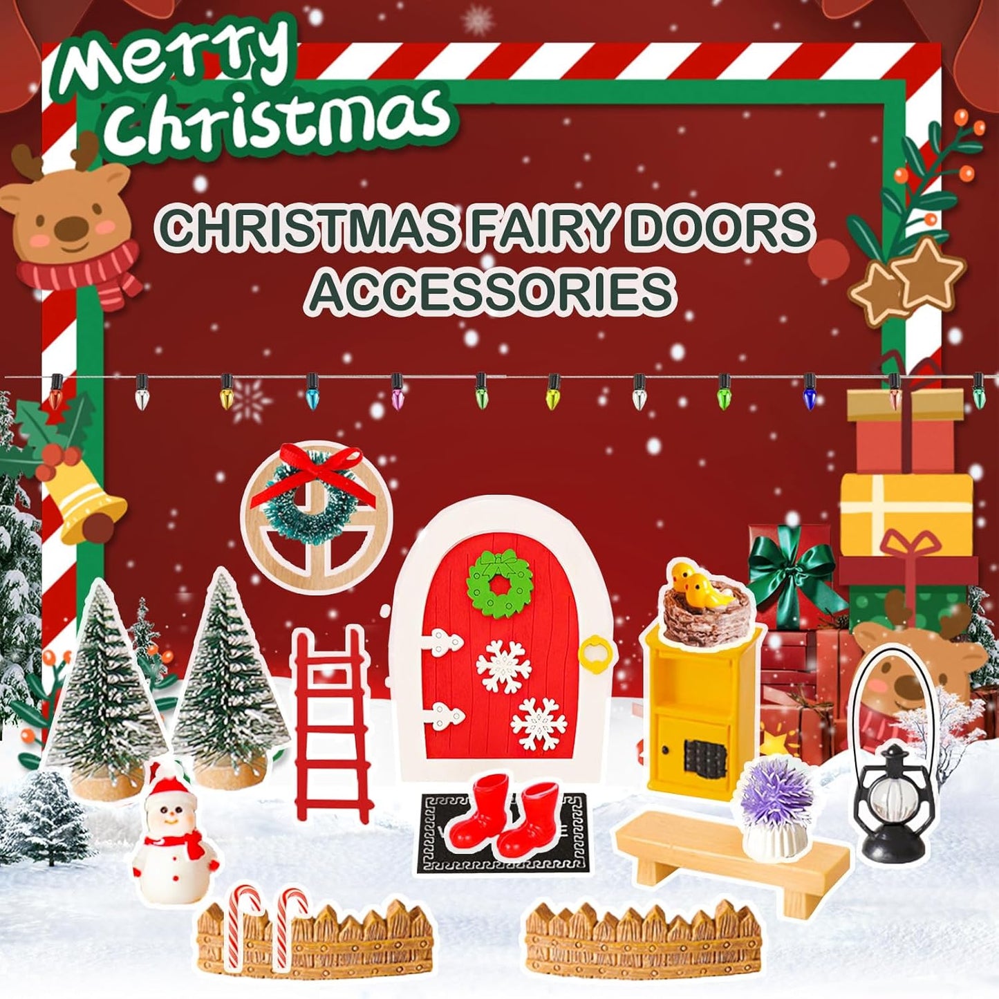 20 Pcs Christmas Girl Fairy Doors Decorations Enchanted Doors Tiny Outdoor Xmas Decor Miniature Magical Door for Fairies Special Entry Tiny Miniature for Xmas Accessories Fairy Tale