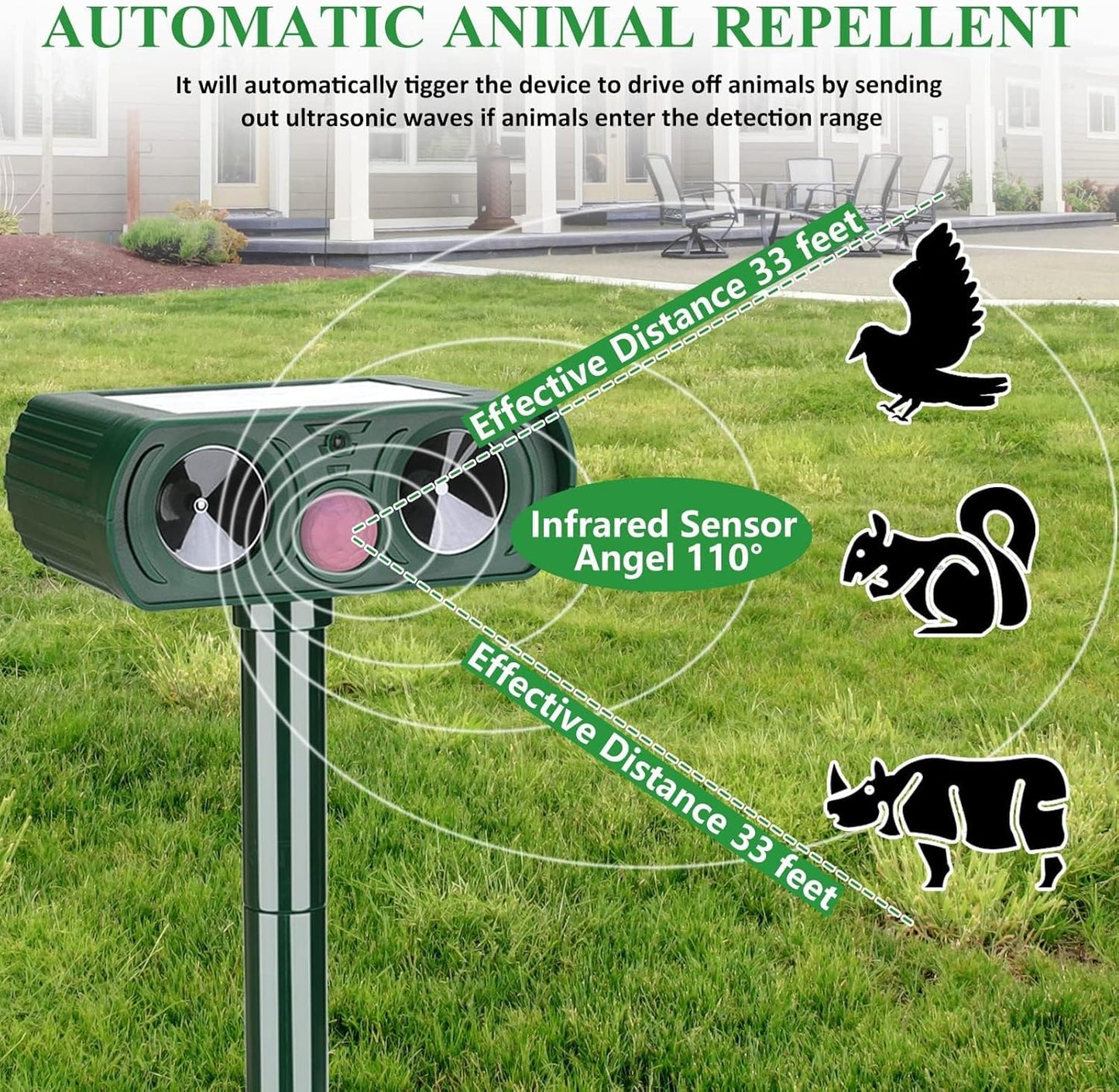 4 Pack Solar Ultrasonic Animal Repellent Outdoor Deer Repellent Cat Repellent Animal Raccoon Deterren Motion Detection Scare Squirrel, Rabbit Waterproof for Yard Farm Garden